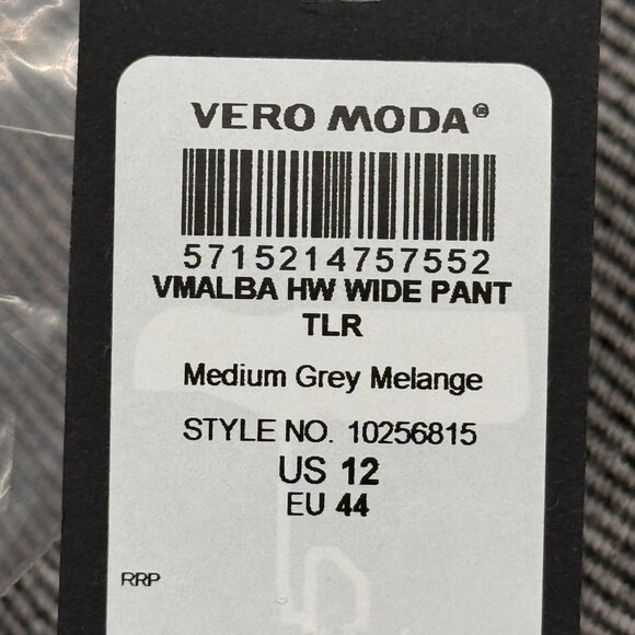 Vero Moda Womens Grey Melange herringbone Wide Trousers pants size 12 new $75 - Picture 3 of 16